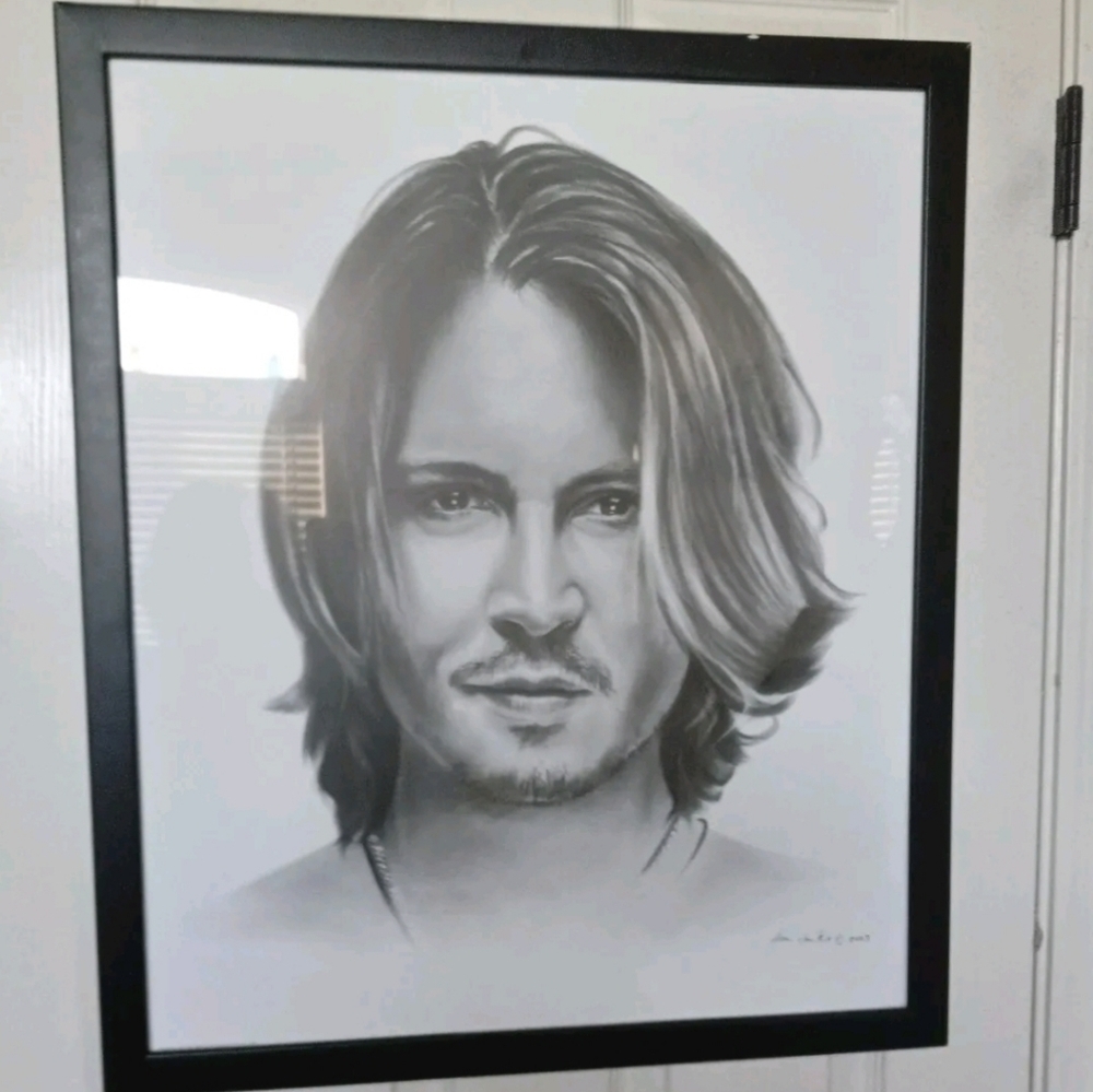 Johnny Depp Noa Chaikin 2003 Professionally Framed Print Faces Of Fame 22” X 26”